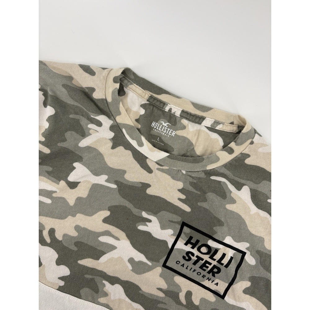 Hollister Women's Large Half Camo Half White T Shirt